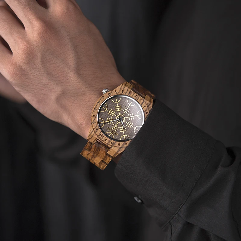BOBO BIRD Wood мужские часы ручной работы наручные Runic Circle Quart of Awe или Vegvisir кварцевые reloj