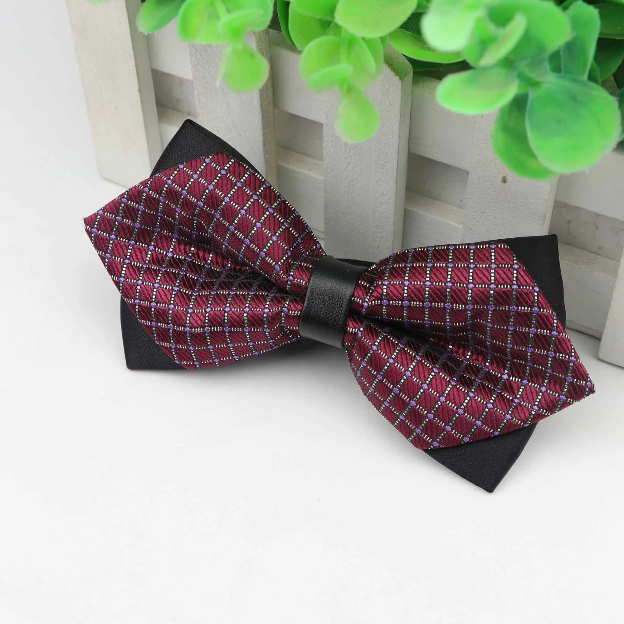 2 Men Leather Buckle Bowtie Plaid Butterfly Knot Mens Accessories Luxurious Bow Tie Black Cravat Formal Suit Wedding Ceremony Ties - Цвет: 2