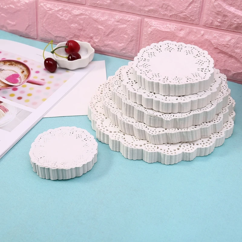 

200Pcs Round Lace Paper Mats Coasters Placemats Wedding Events Party Table Gift 32CC