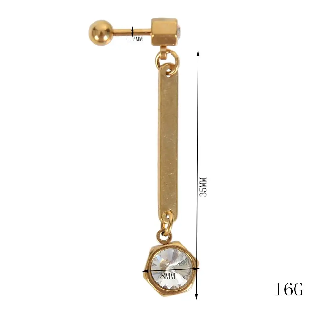 

Imixlot Creative Hexagonal Round Zircon Unisex Long Pendant Stud Earring Exquisite Ear Decor Piercing Jewelry