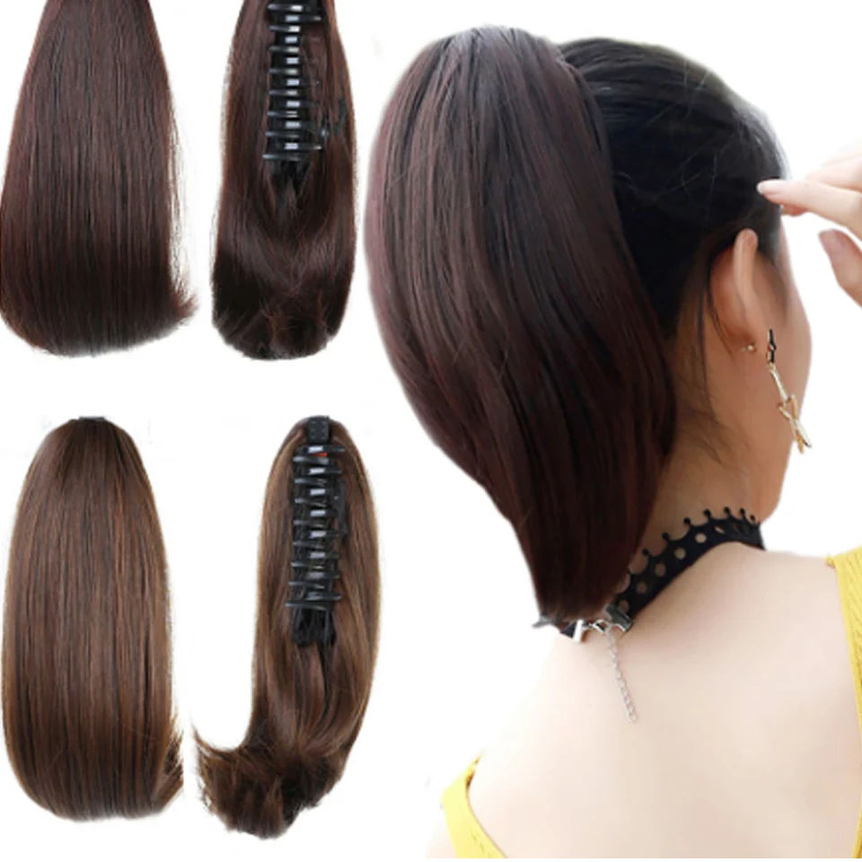 

DIFEI заколка для волос короткий прямой конский хвост синтетические заколки для волос Искусственный конский хвост черные парики для женщин у...