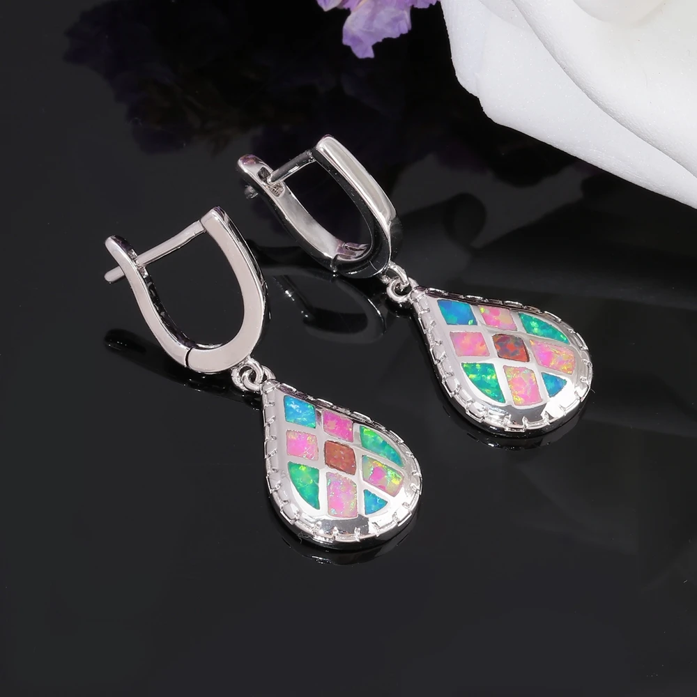 Женский комплект украшений CiNily сережки-подвески с радужным огненным опалом