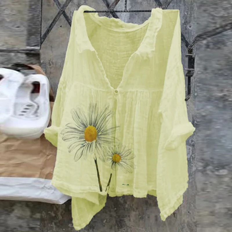 Женские Цветочный принт блузка Сексуальная V образным вырезом Вечерние рубашки