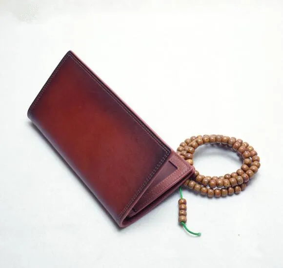 

2018 vintage handmade genuine leather men soft long purse card holder