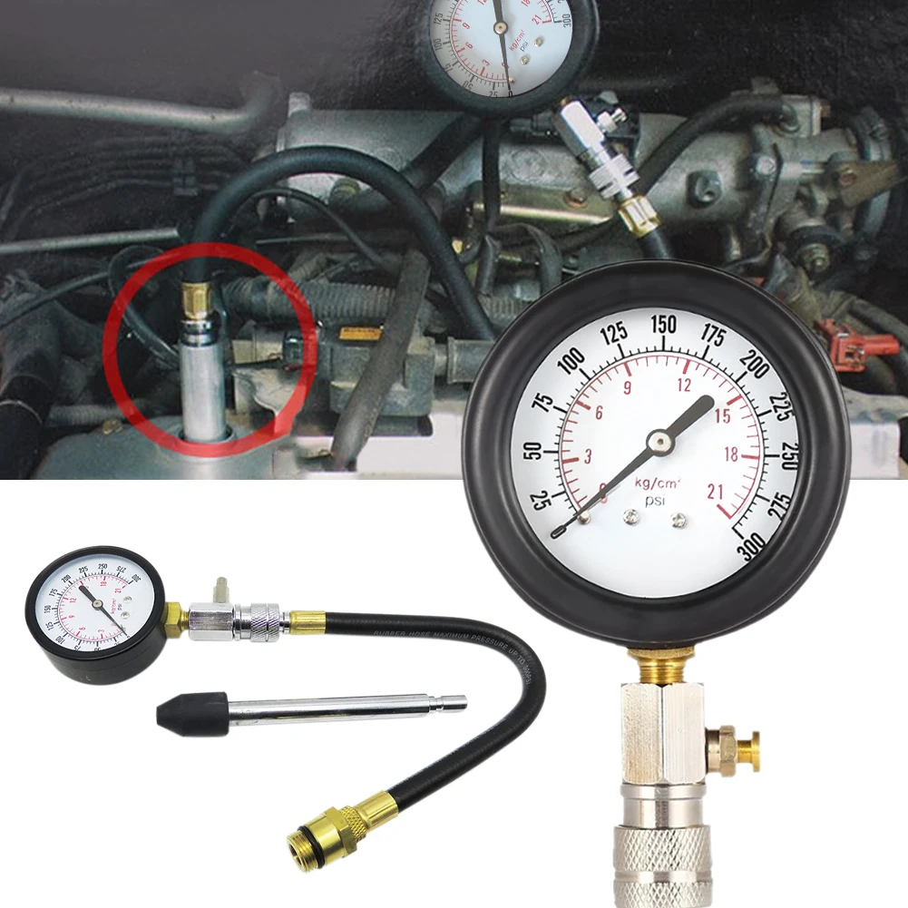 

0-300 PSI Cylinder Pressure Gauge Tester Kit Gasoline Engine Compression Tester Auto Moto Leak Diagnosis Kit with Toolbox