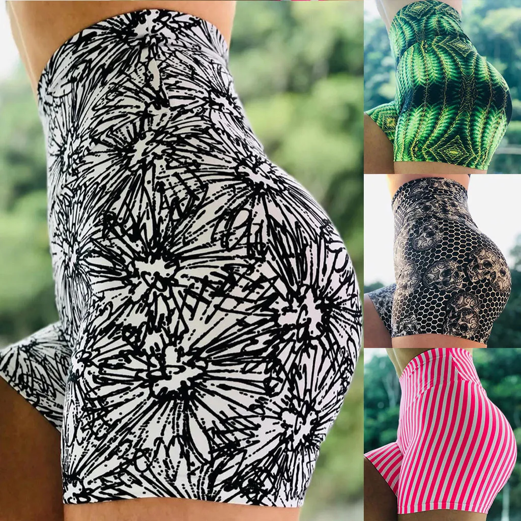 

Ladies printed High-waist Hip Stretch Underpants Running Fitness Shorts Sports Leggings Women's Fitness Shorts mujer-0.5