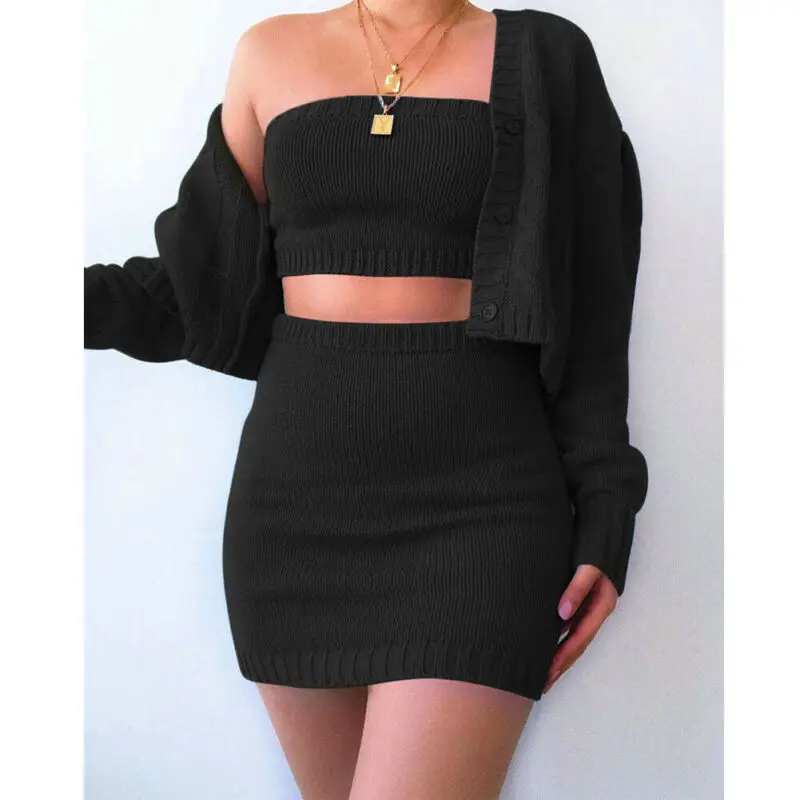 Женский трикотажный офисный комплект из двух предметов однотонный кардиган с