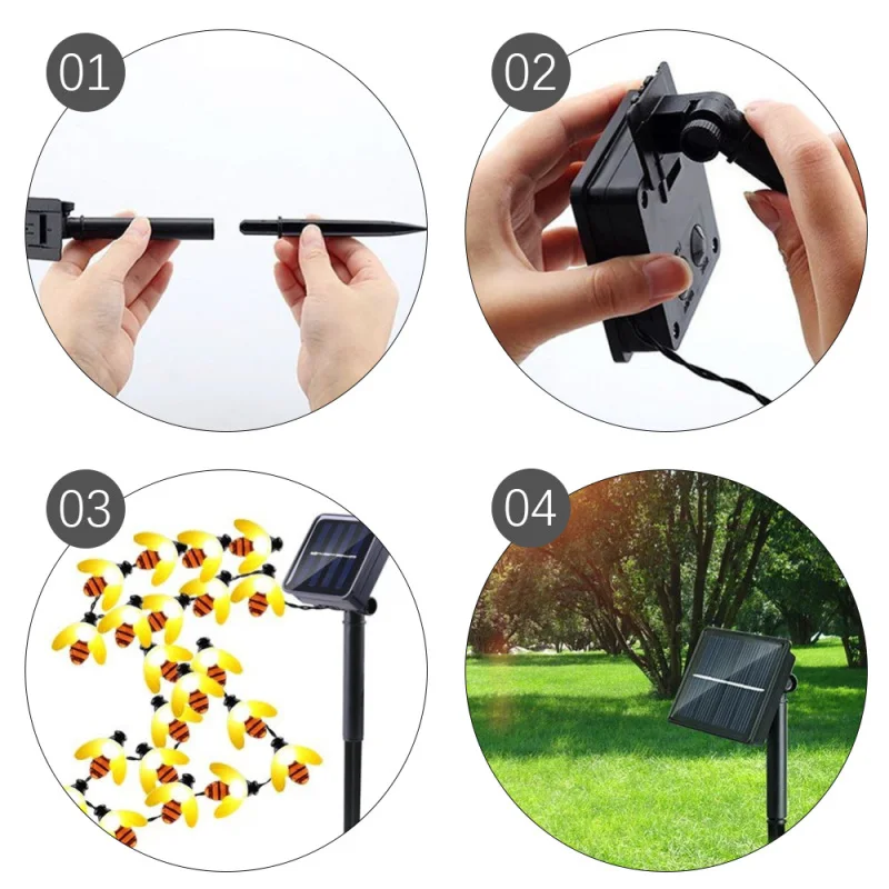 20 шт. светодиодный солнечный свет пчелы 5 м Рождественские огни мигающие на