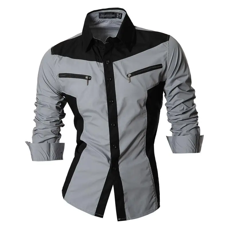 Платье рубашка sporfashion JZS053 мужское с длинным рукавом серого цвета|Повседневные