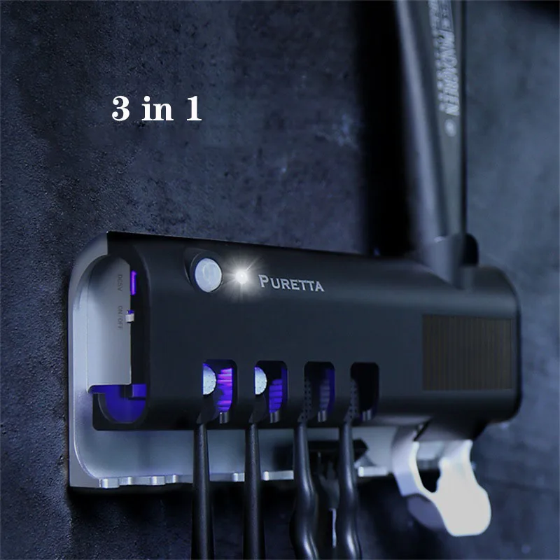 Умная полка для хранения зубной пасты 3 в 1 УФ свет ванной комнаты Автоматический