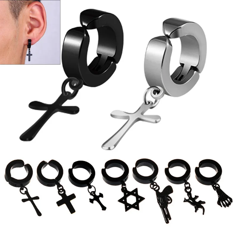 Черные серьги гвоздики в стиле панк из нержавеющей стали и титана для мужчин