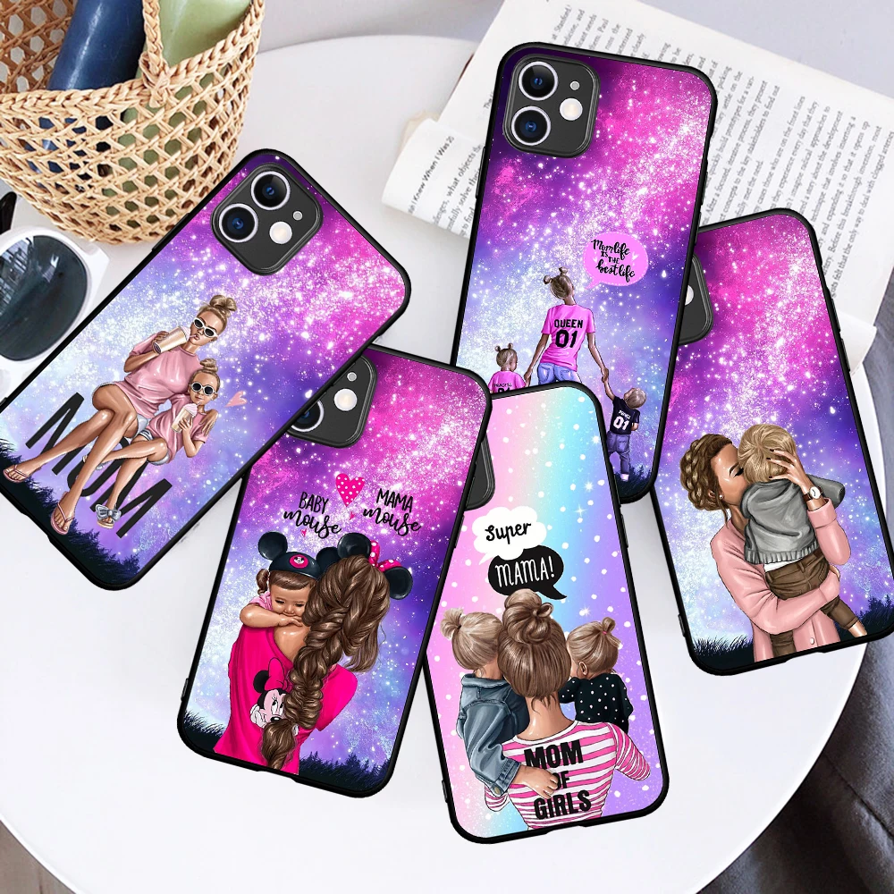 

Fashion girl Super Mom baby Starry sky Phone Case for IPhone 13 12 Mini 6 6S 7 8 SE Plus X XS XR 11 Pro Max Funda Silicone Cover