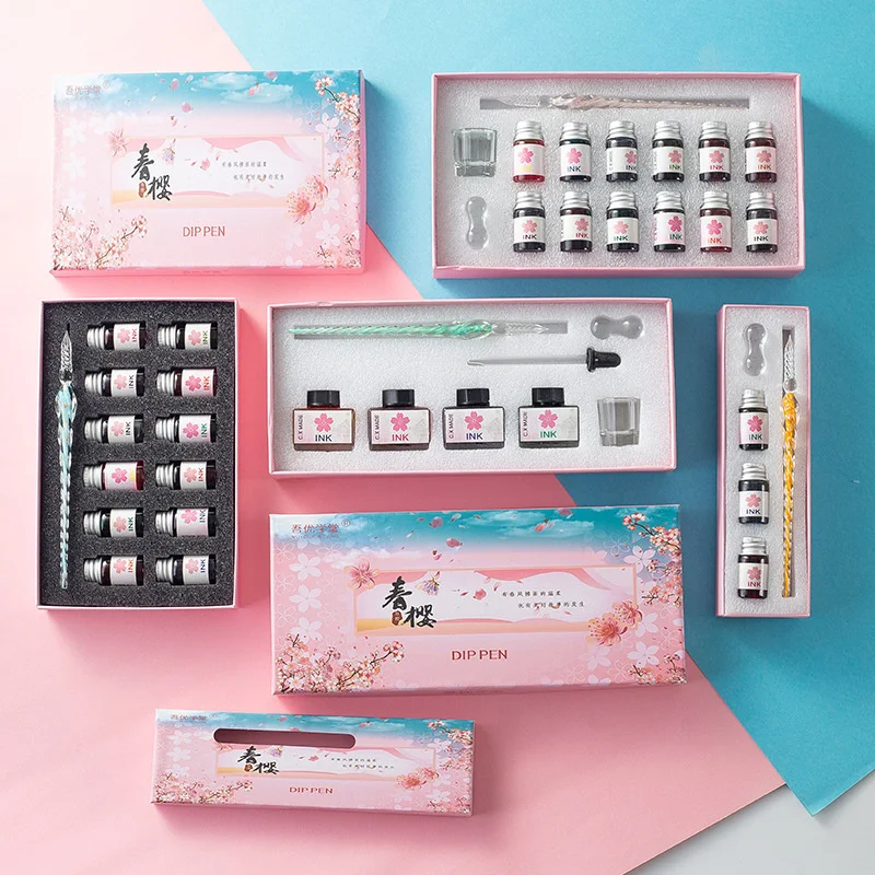 

Glass Dip Pen And Ink Set Crystal 5/8/15pcs Signature Pencil Student Creative Gift Box Pencils Dipped In Ink Sets Gifts