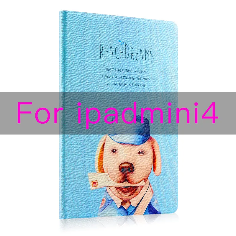mini4-dog Чехол для ipad mini 1/2/3/4, жесткая задняя крышка с откидной крышкой, смарт-чехол с подставкой, чехол из искусственной кожи с милым рисунком для девочек, чехол с цветочным принтом, funda - Цвет: mini4-dog
