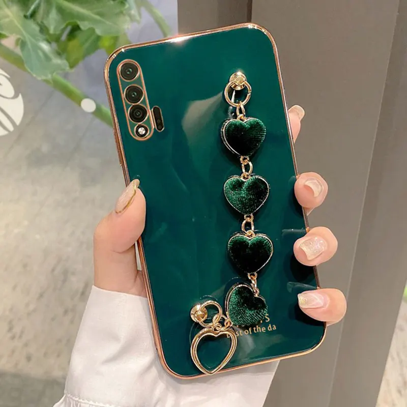 Heart Bracelet Hand Holder Phone Case for Huawei P40 Lite Cover Luxury Strap Cases for Huawei Nova 7i Case Nova6 Fundas Capa