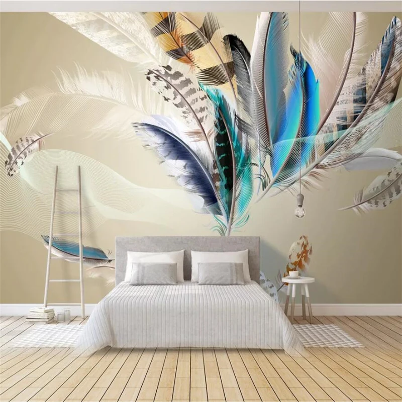 

beibehang Customized large wall painter with European and American modern pop colorful feather flying living room wall