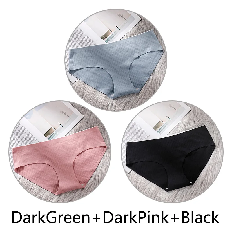 DGreen DPink Black 3 шт. сверхтонкое, бесшовное нижнее белье из хлопка, Для женщин нижнее белье, мягкие трусики с большими чашечками для Размеры 4XL белье соты с заниженным шаговым швом ткань нижнее бельё - Цвет: DGreen DPink Black