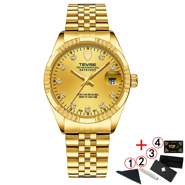 2 full gold box Tevise автоматические механические часы, спортивные роскошные Брендовые мужские часы, деловые наручные часы, мужские часы, Relogio Masculino - Цвет: 2 full gold box