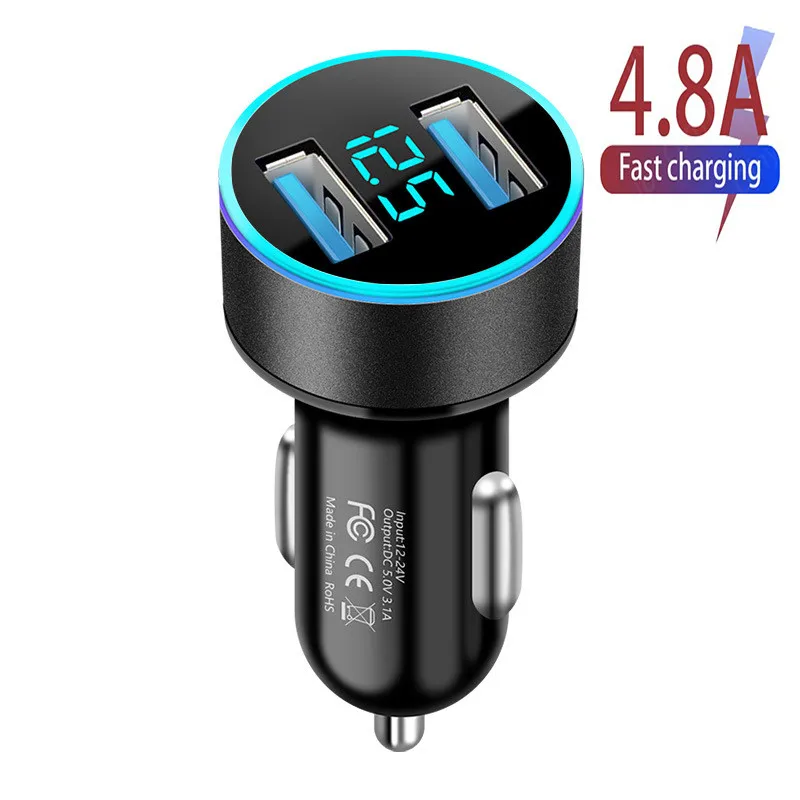 

4.8A 40W Car Charger Fast Charging For Samsung iPhone 12 Huawei Xiaomi Phone With LED Display Smart Dual USB Car-charger Adapter
