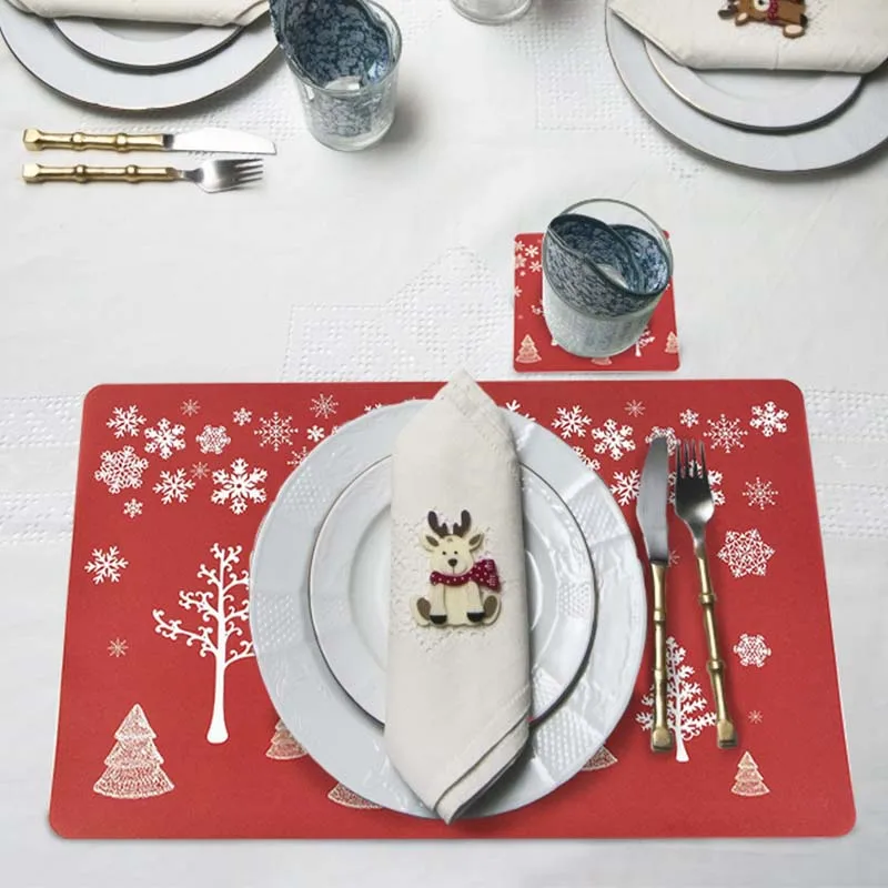 

12pcs/set Christmas Decoration Elk Printing Placemat Coaster For Home Bar Christmas Party Tableware Ornaments 2202 New Year Gift