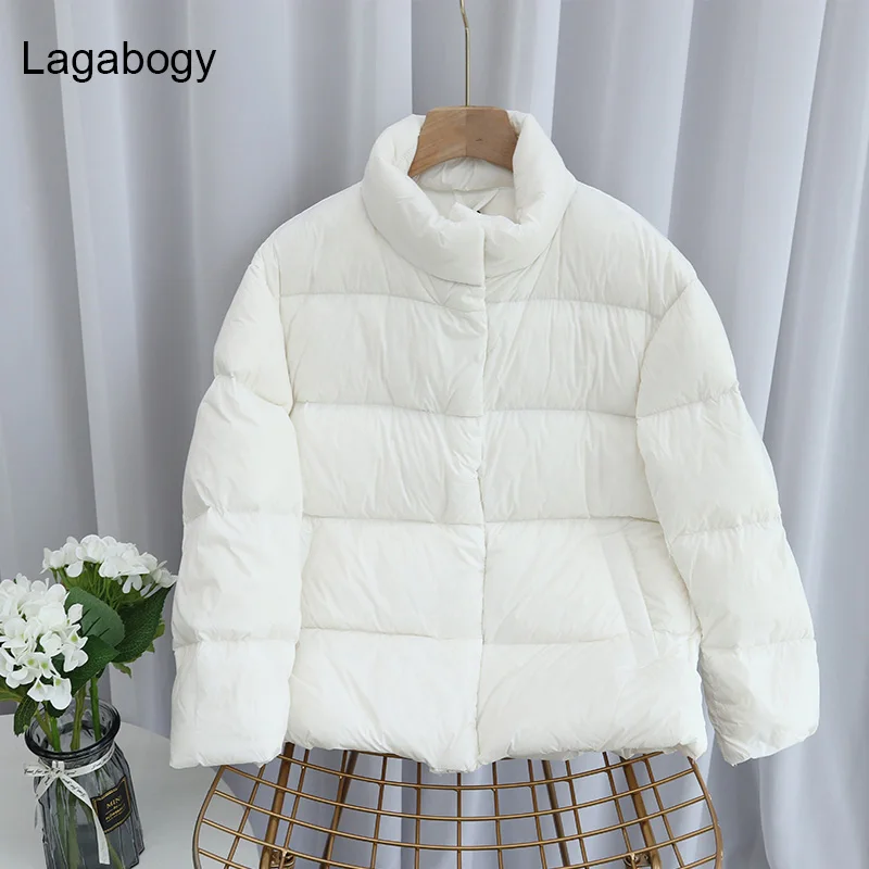 Новинка 2023 осенне-зимнее ультратонкое пальто Lagabogy на белом утином пуху 90% тонкая