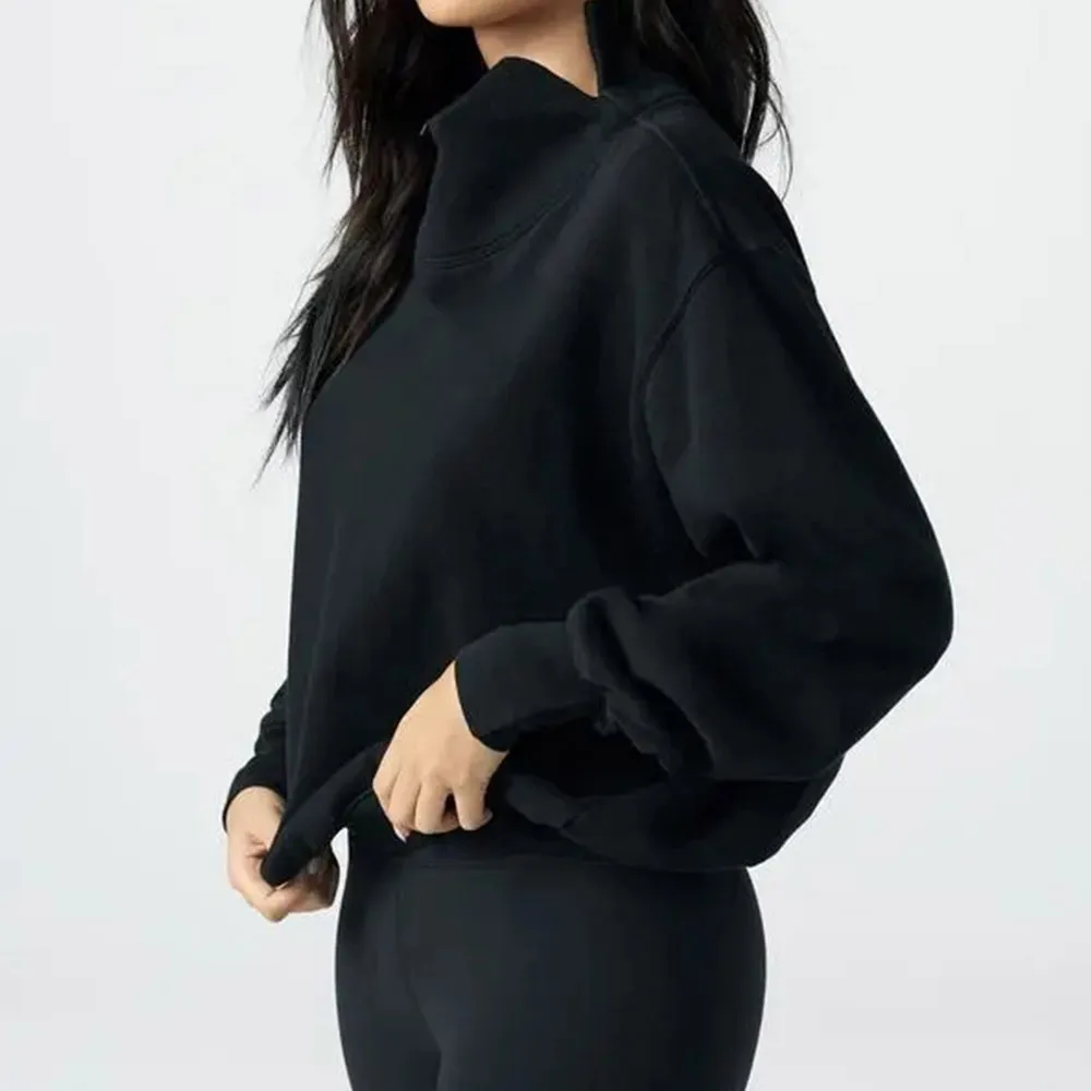 

New Arrival Casual Solid Sweatshirt Women Long Sleeve Turtleneck Top with Split Stylish Soft Black Clothes Spring Autumn 2021