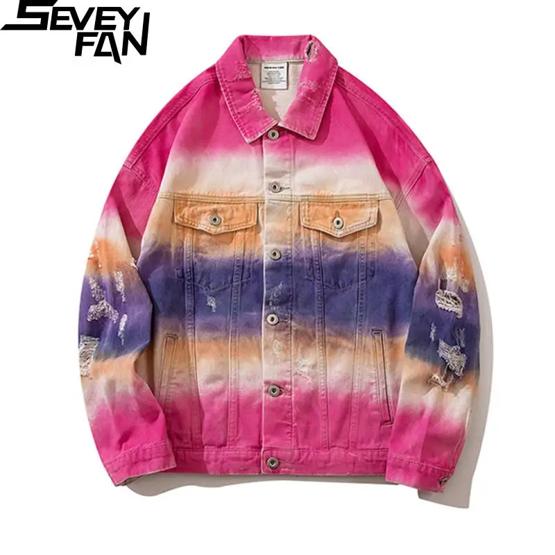 

Мужская модная куртка ABOORUN с градиентным переходом цвета, джинсовая куртка в стиле хип-хоп, стандартное пальто для мужчин