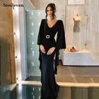 Smileven Арабский Русалка Вечерние платья сексуальное с v-образным вырезом эластичное атласное платье для выпускного вечера с кристальным поясом длинное вечернее платье