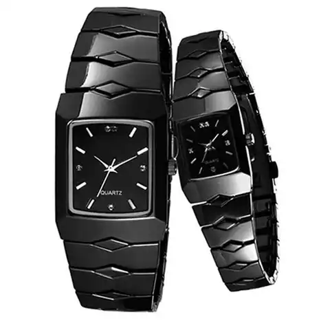 Часы для пары, из нержавеющей стали, черные, мужские, Роскошные, классические, кварцевые наручные часы для женщин, мужчин, новый дизайн 5D7D 6UFT, ...