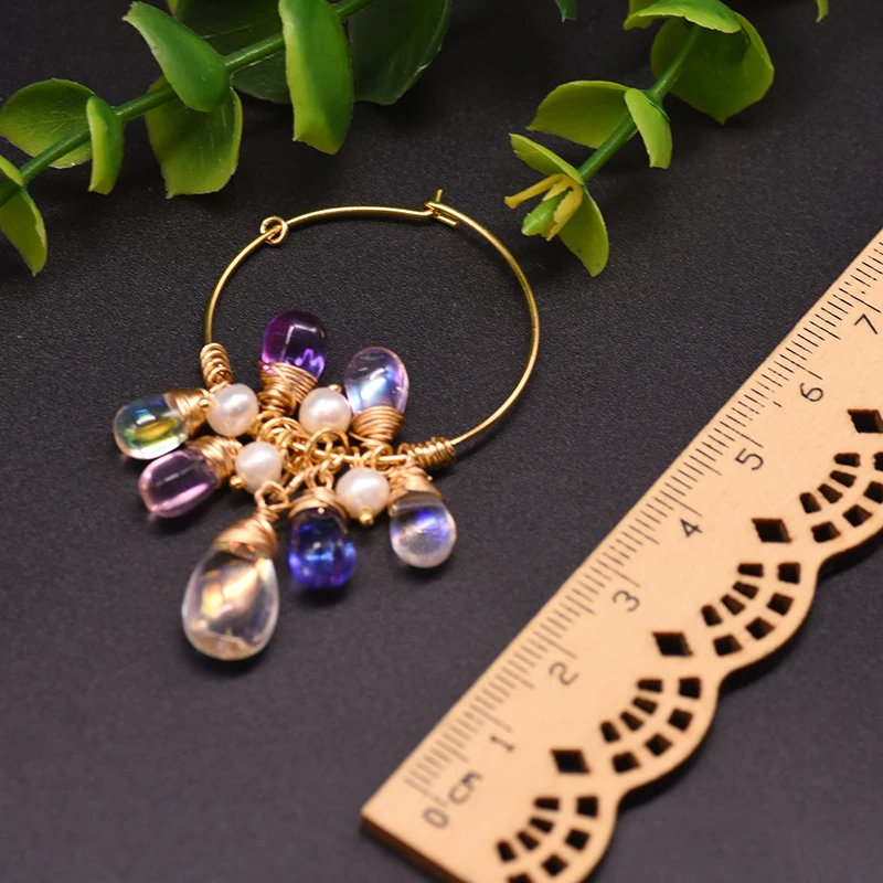 

Original Design Handmade Hoop Earrings For Women 925 Sterling Silver Fresh Water Pearl Colorful Tassel Earrings GE0904