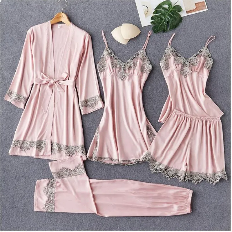 Халат кимоно Женский Свадебный с V образным вырезом пикантный кружевной отделкой