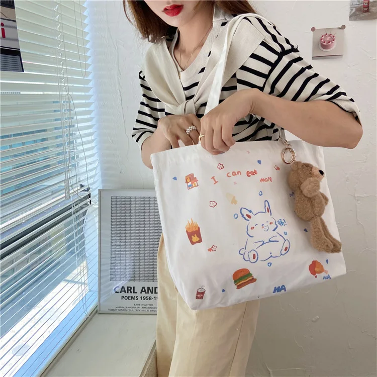 Милая женская Холщовая Сумка через плечо с мультяшным принтом подвеска в виде