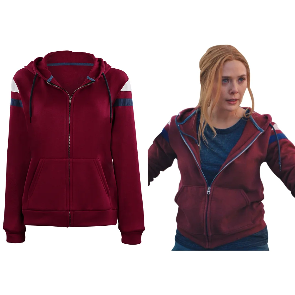 Костюм для косплея аниме Wanda Vision-Scarlet худи ведьма куртка на молнии пальто костюм
