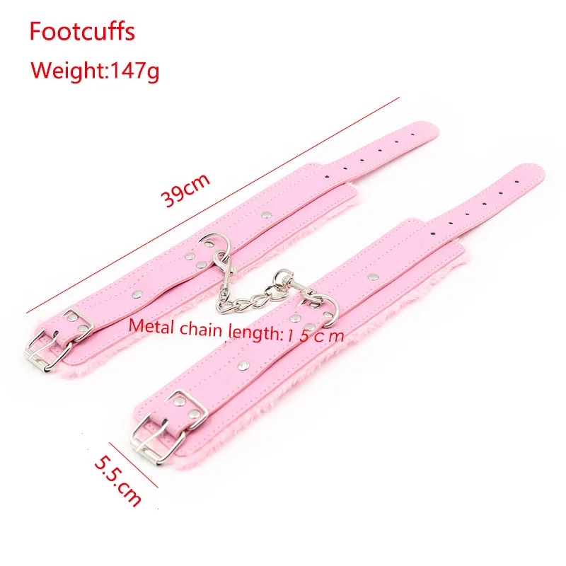 БДСМ бондаж Регулируемая искусственная кожа плюшевые розовые наручники манжеты