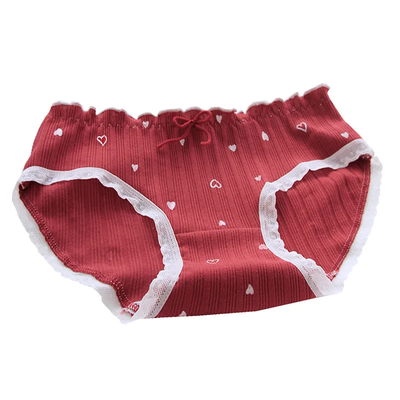 

Strawberry Panties Cotton Women Underpants Cute Underwear Soft Lingerie Lace Kawaii Girl Briefs Hearted Printed Set 5 Pairs Pack