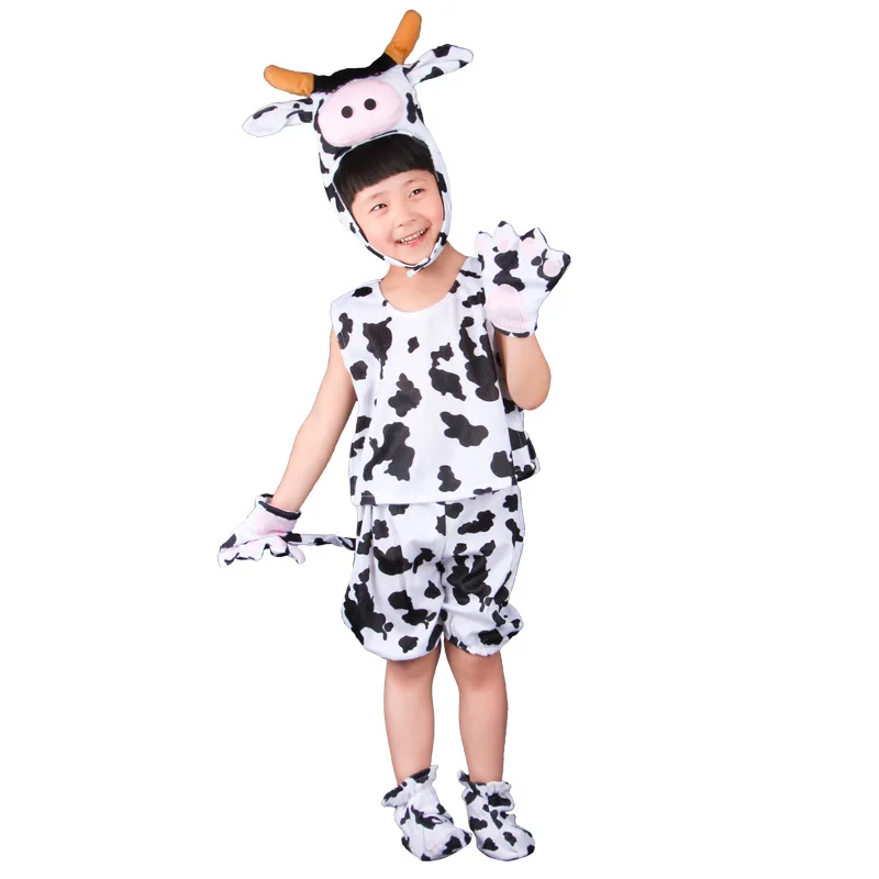 

Kid Cosplay Performannce Costumes Summer Short Sleeve Animals Theme Cow Disfraz with Gloves Children Role Play for Girls Boys