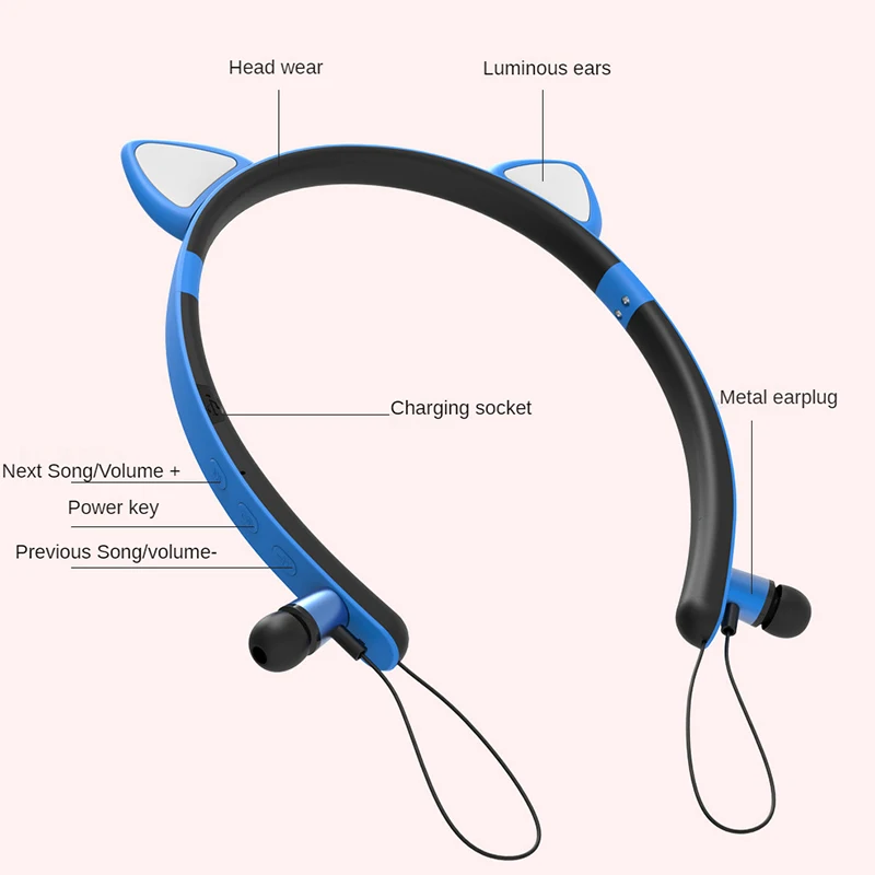 

Cartoon girl headband cat ear headset with microphone LED Glowing Cat headset bluetooth Headphones auriculares for all phones