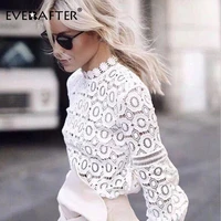 everafter elegant white lace blouse shirt women lantern sleeve sexy hollow out embroidery patchwork blouses autumn tops female