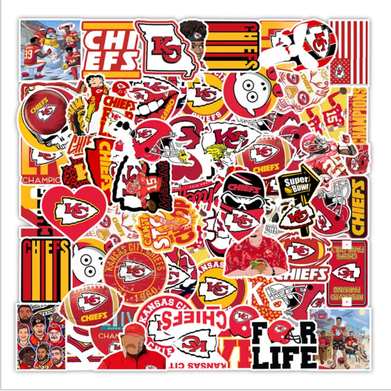 

50Pcs/Set Kansas City Chiefs Rugby Graffiti Waterproof Skateboard Travel Suitcase Phone Laptop Luggage Stickers Cute Kids