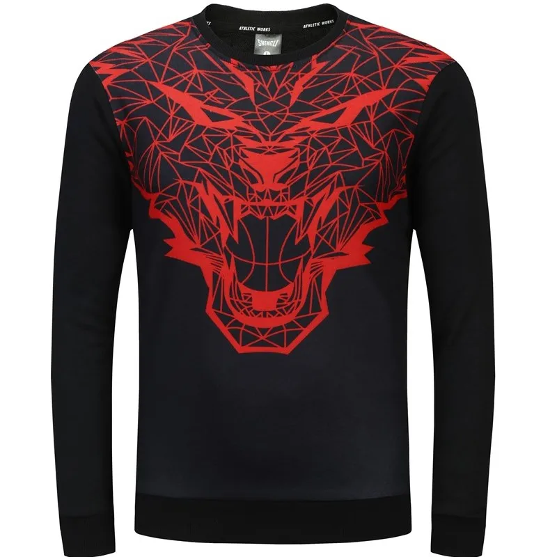 HOWE AO Male Long Sleeve O-neck Shirts Print Wolf head Fashion T-shirt Men's Casual T Shirt Tee Cool |