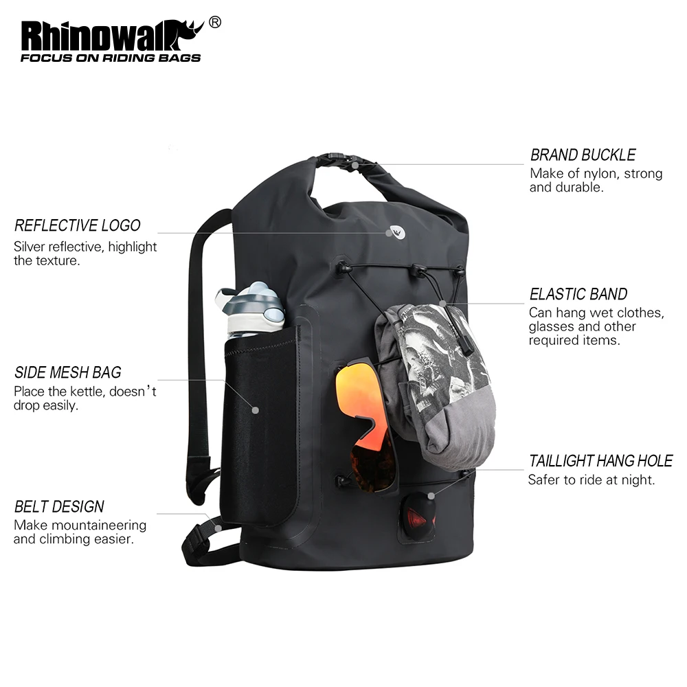 구매 Rhinowalk-야외 스포츠 방수 경량 대용량 백팩 25L, 사이클링 등산 물병 주머니 포함