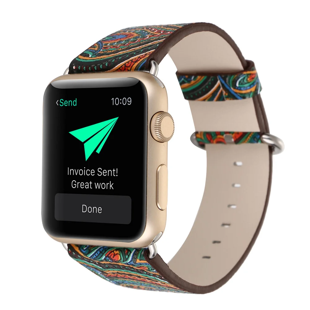 Модный ремешок с цветочным узором для Apple Watch 38 мм 40 42 44 кожаный браслет iWatch Series 2 3 4