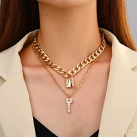 retro key shape necklace for women fashion punk style geometric necklaces thick chain clavicle chain girl gift