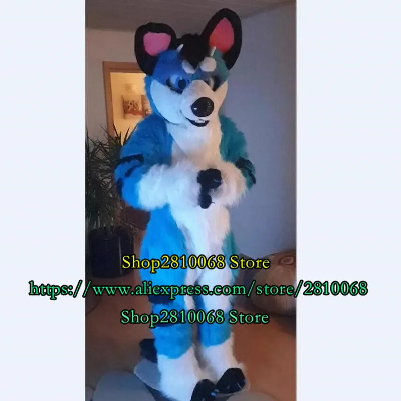 Горячая Распродажа длинный меховой синий хаски собака лиса волк костюм талисман