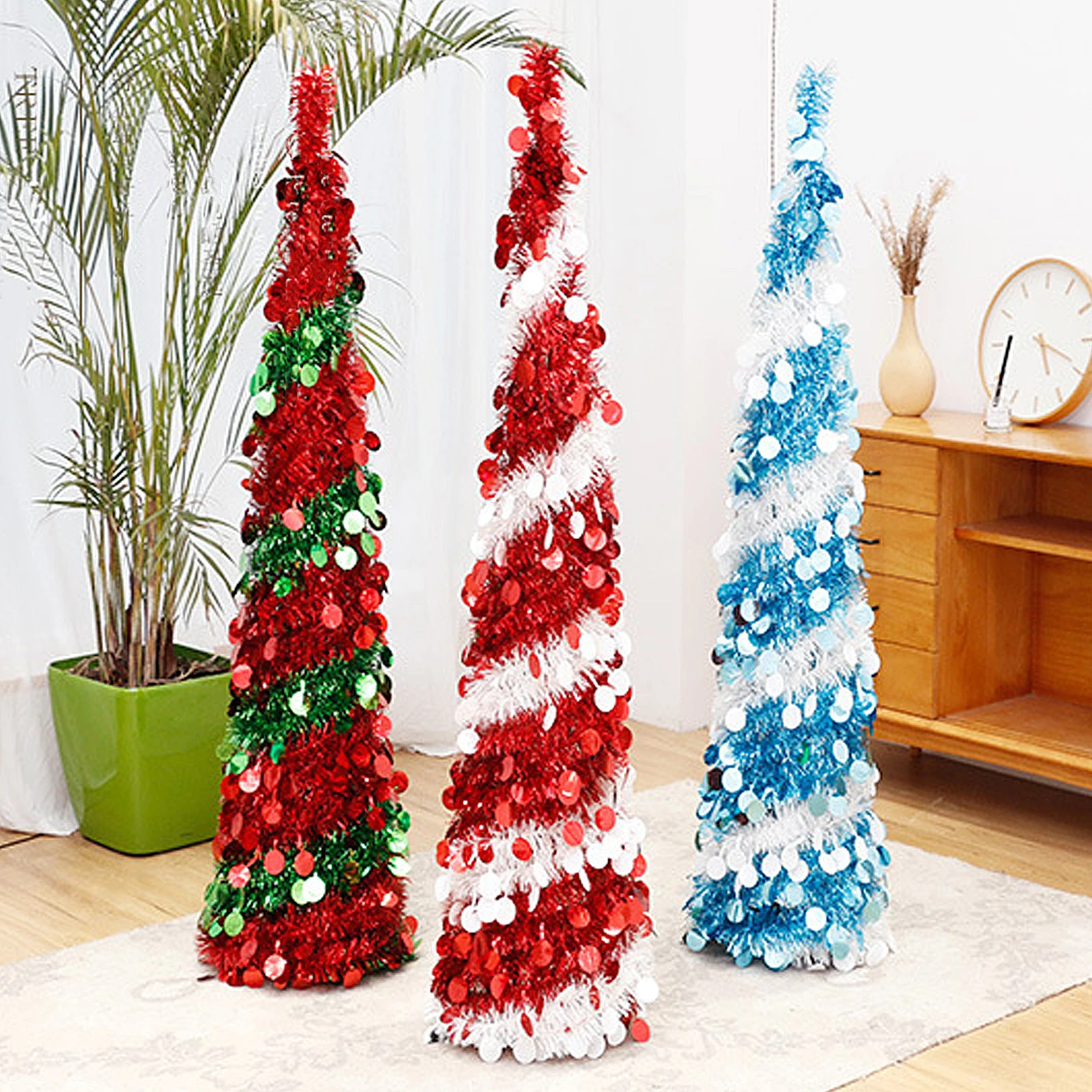 

Xmas Decoration Christmas Ornament Woolen Tree Ornaments Home Craft Artificial Coated Paper Folding Retractable Two-color Top