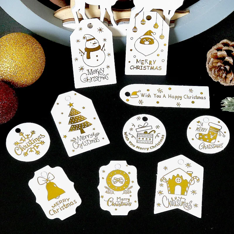 

50 шт., бронзовые рождественские украшения, ярлыки, Новогодняя крафт-бумага, Рождественская открытка, подвеска «сделай сам» для вечевечерние...