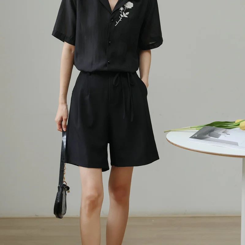 

Korejepo Women Shorts 2021 Summer All-match Casual High-waist Lace-up Wide-leg Shorts Solid Color Suit Pants Female Office Lady