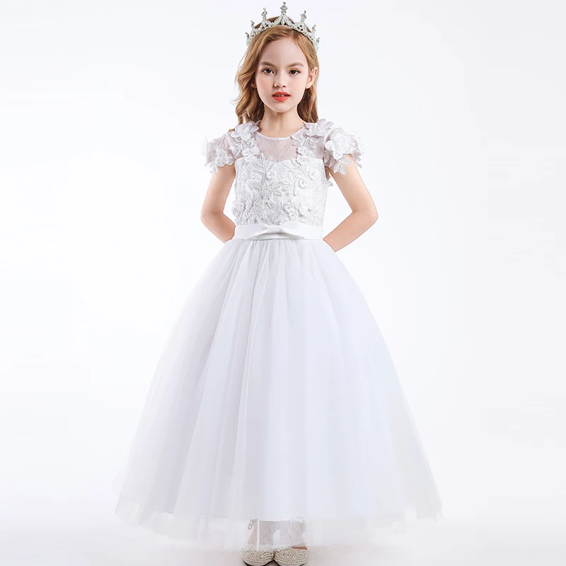 

Children Floral Lace White Wedding Bridesmaid Summer Dress Long Gown Vestidos 3 14 Years Princess Party Prom Baby Girls Clothes
