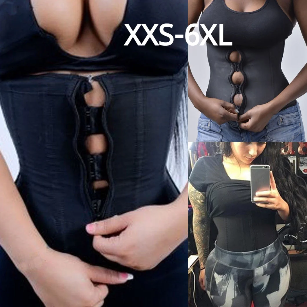 

XS-6XL Corset Body Shaper Latex Waist Trainer Cincher Zipper Underbust Weight Loss Slimming Shapewear Hourglass Belt Women Plus