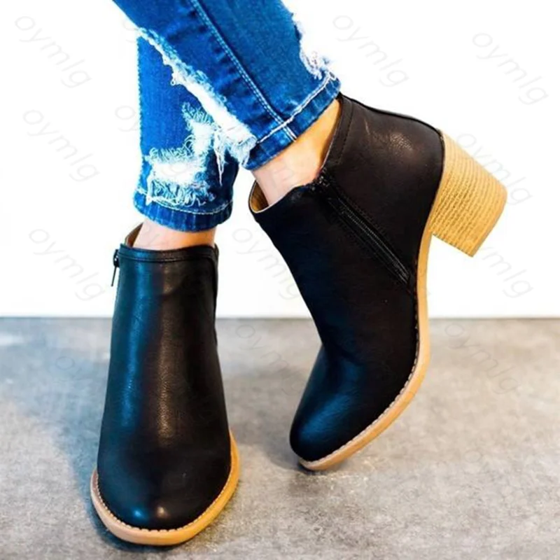 

2020 Casual Style Women Ankle Boots Autumn Winter High Thick Heel Sexy Women Boots Cool Women Basic Leather Boots Shoes a897